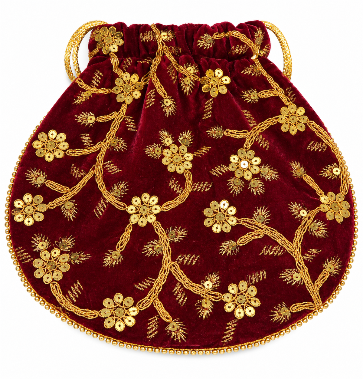 Burgundy Floral embroidered potli bag