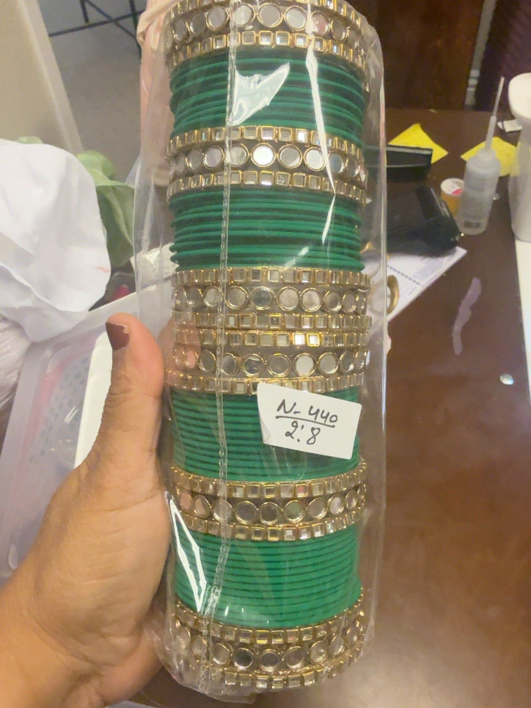 Green and gold mirror bangle set size 2.8