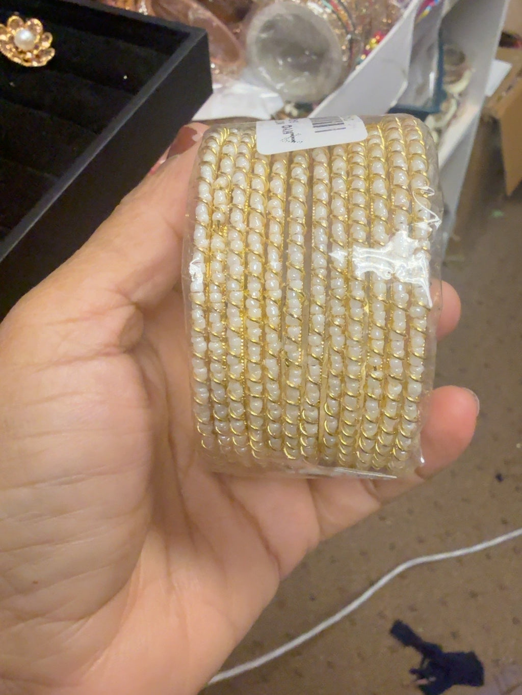 White pearl and gold bangle set alternate view
