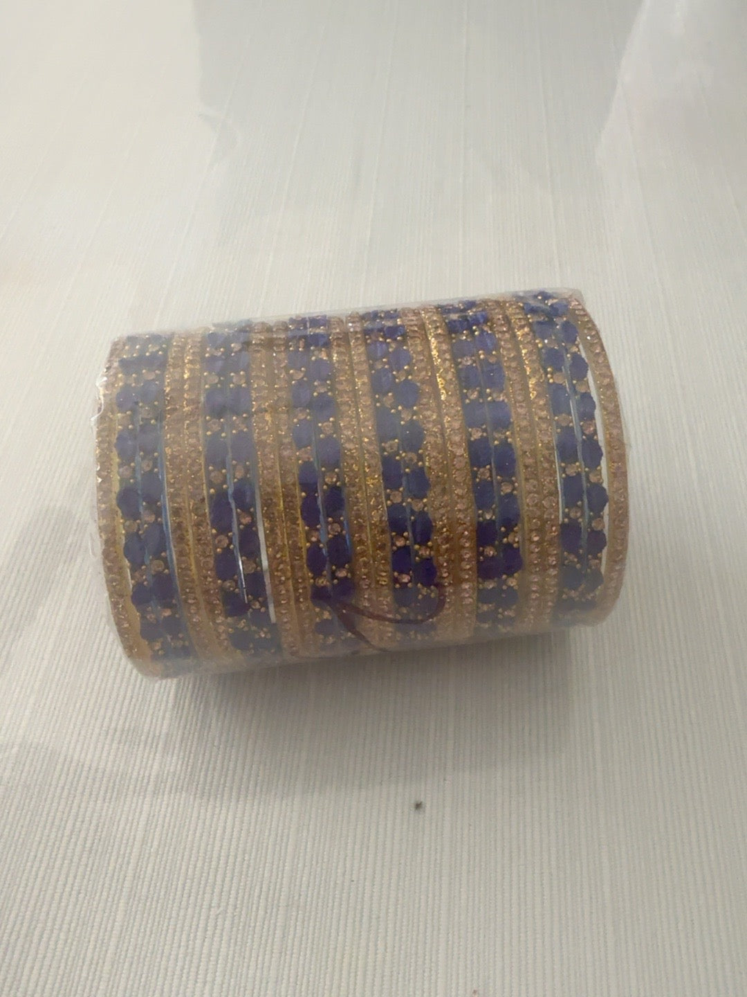 Blue and gold glass bangle set, size 2.4