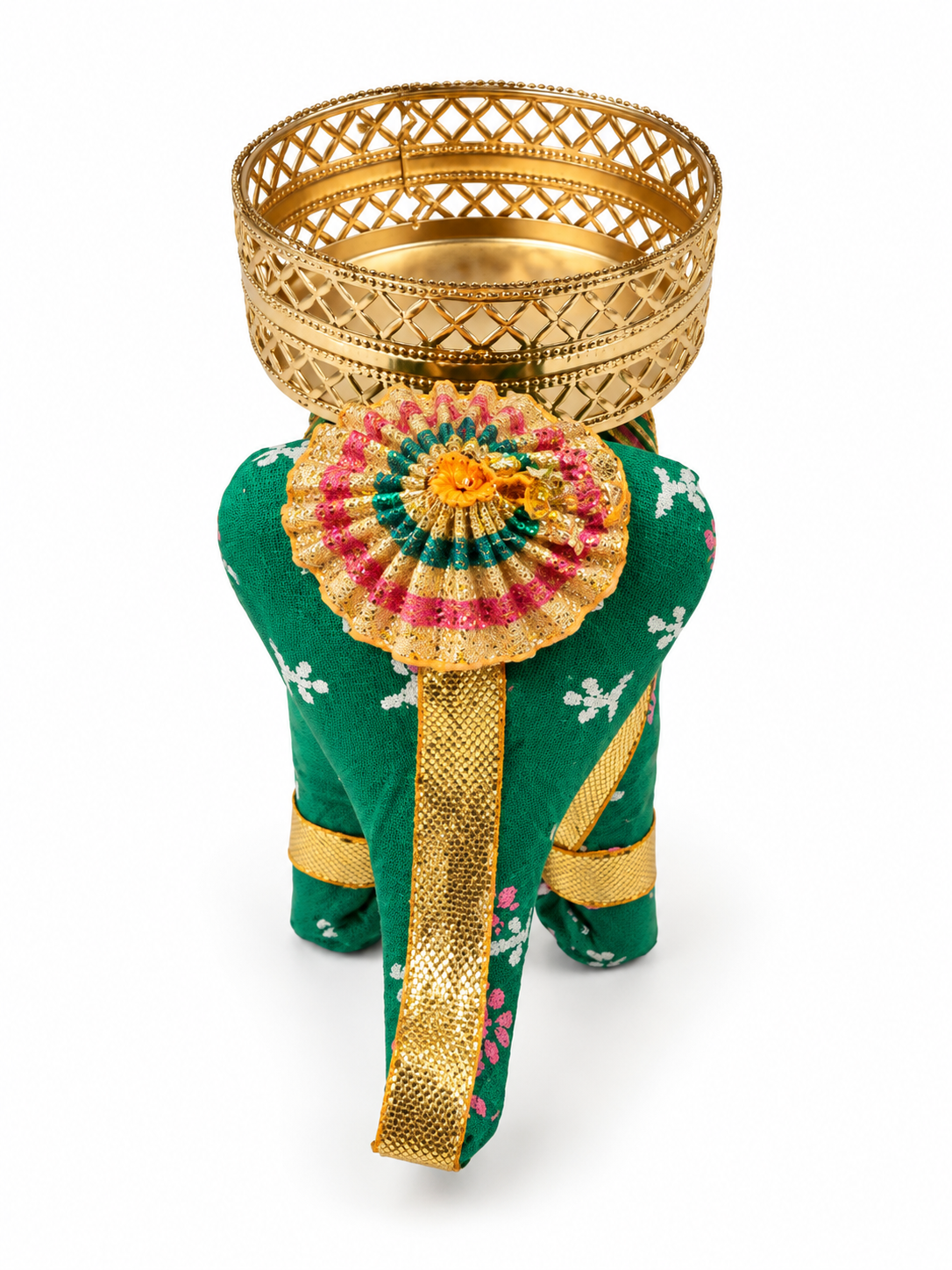 Green elephant decorative holder with gold-tone bowl