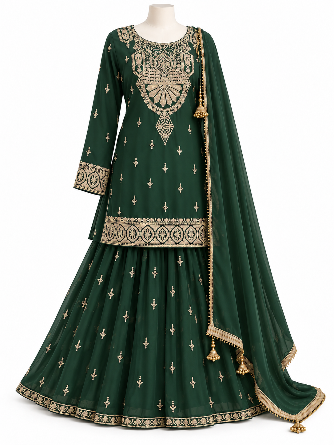 Green embroidered lehenga set with dupatta