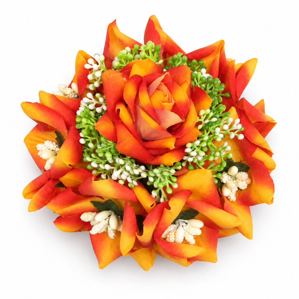 Orange floral juda hair bun accessory