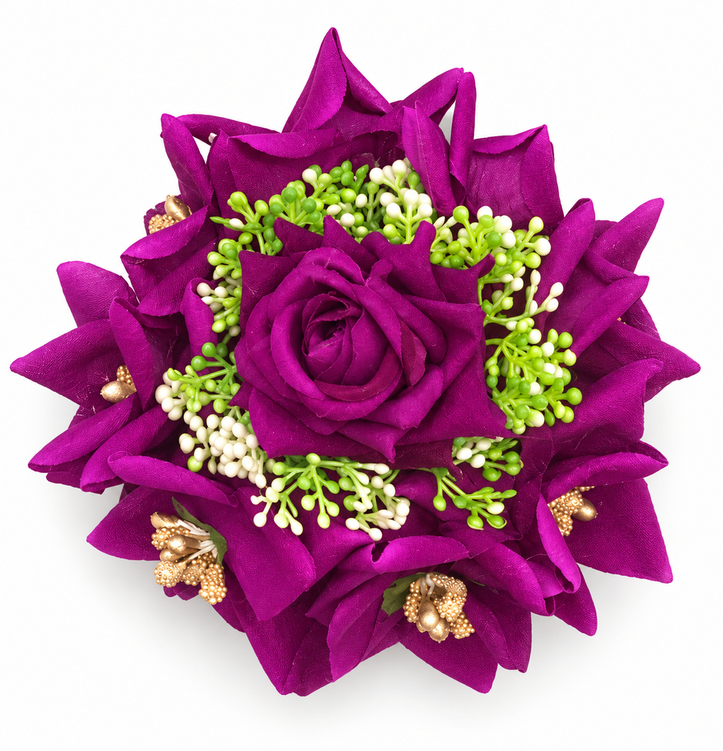 Purple floral juda hair bun accessory