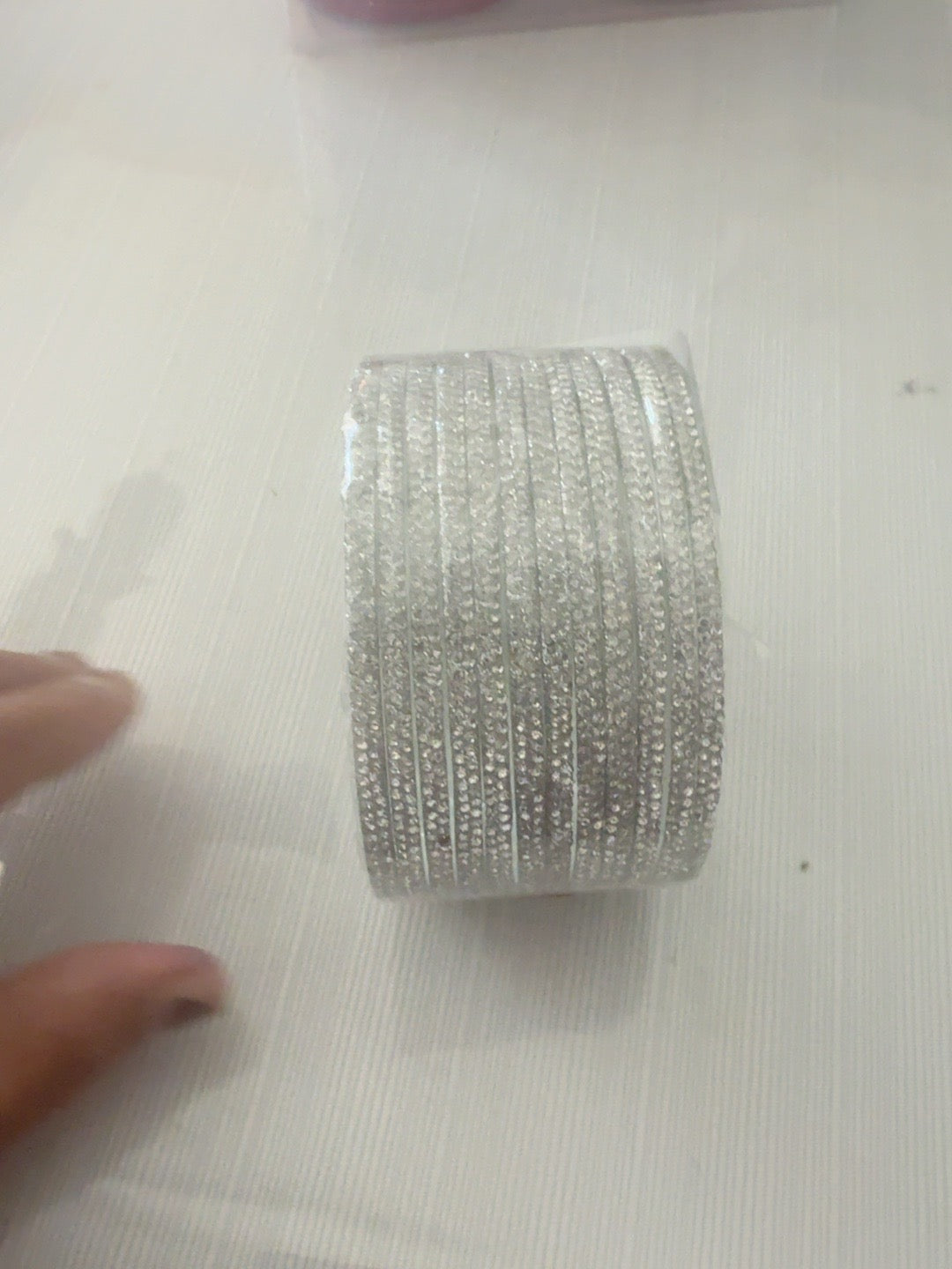 Silver-colored glass bangle set, size 2.10